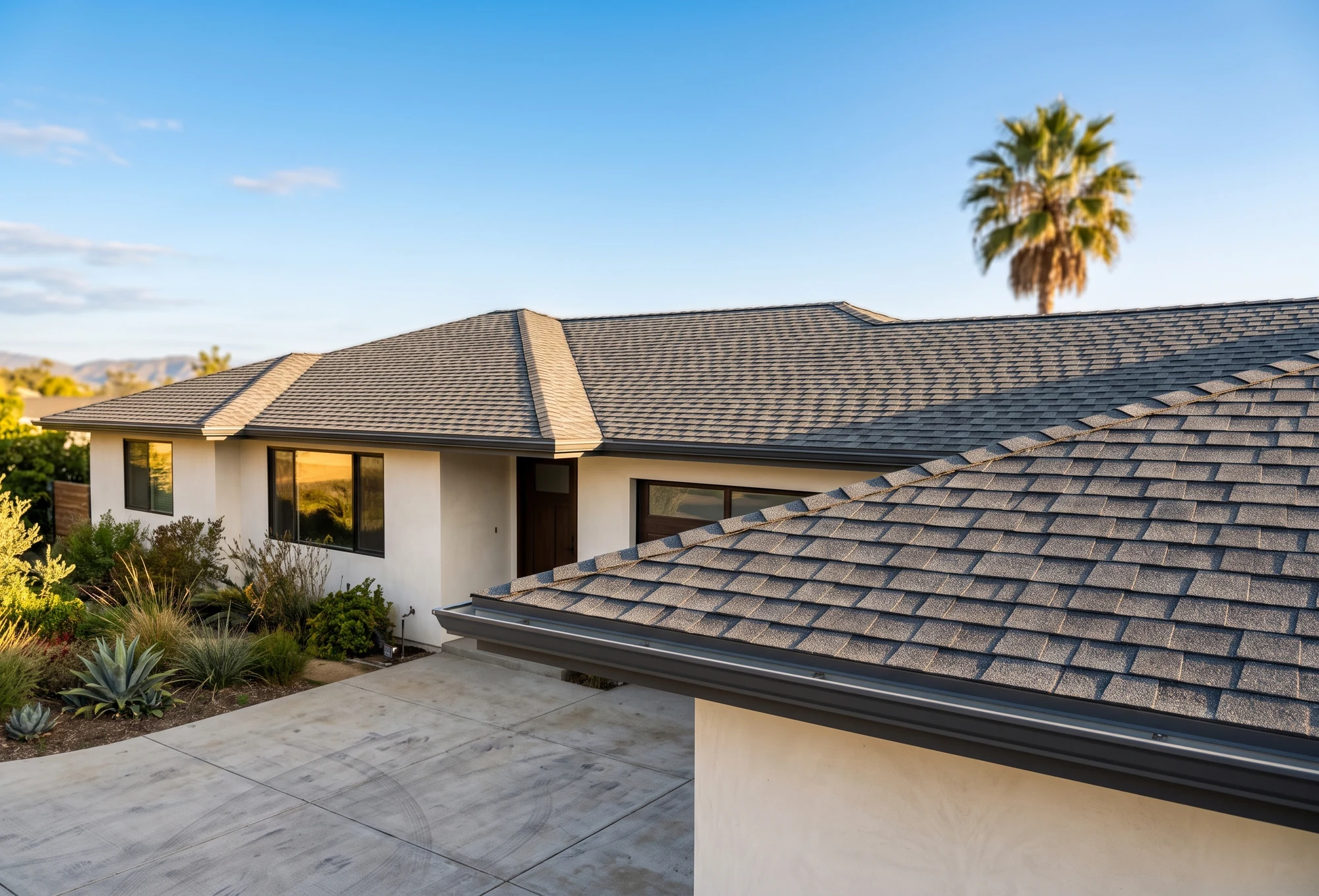 A new architectural shingle roof on a Southern California home